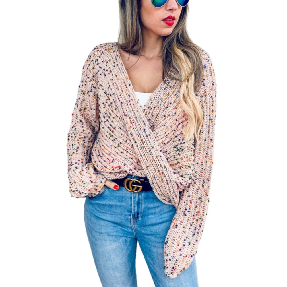 Amoli Confetti Twist Detail Ribbed Reversible Sweater